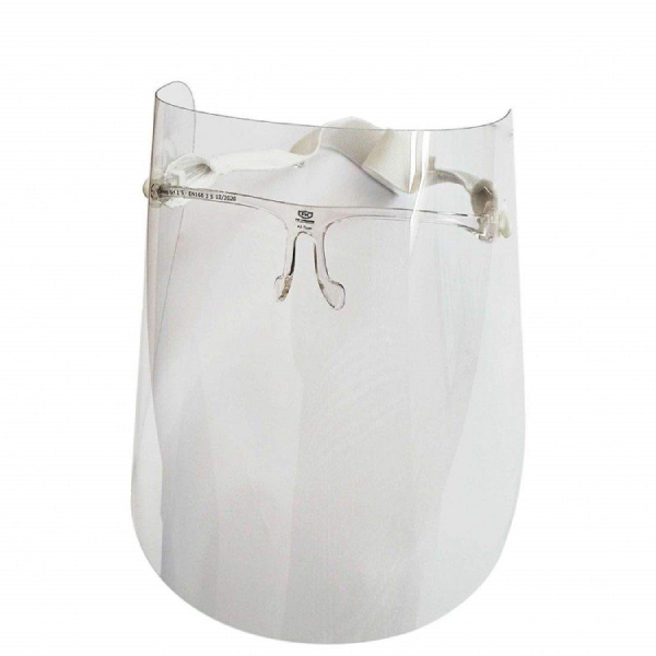Foto prodotto di una visiera protettiva sanitaria trasparente con archetto nasale
