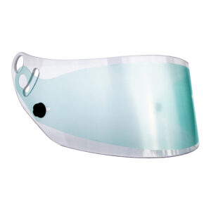 Small tearoff visor with transparent edge, light blue central part and black buttons that hold the visor.
